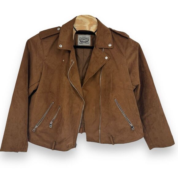 Levi's Faux Suede Full Zip Moto Biker‎ Jacket Coat Size 2X Plus Tab Shoulders - Picture 1 of 13